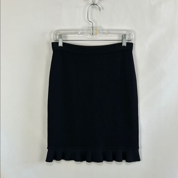 St John Black Knit Ruffle Bottom Skirt